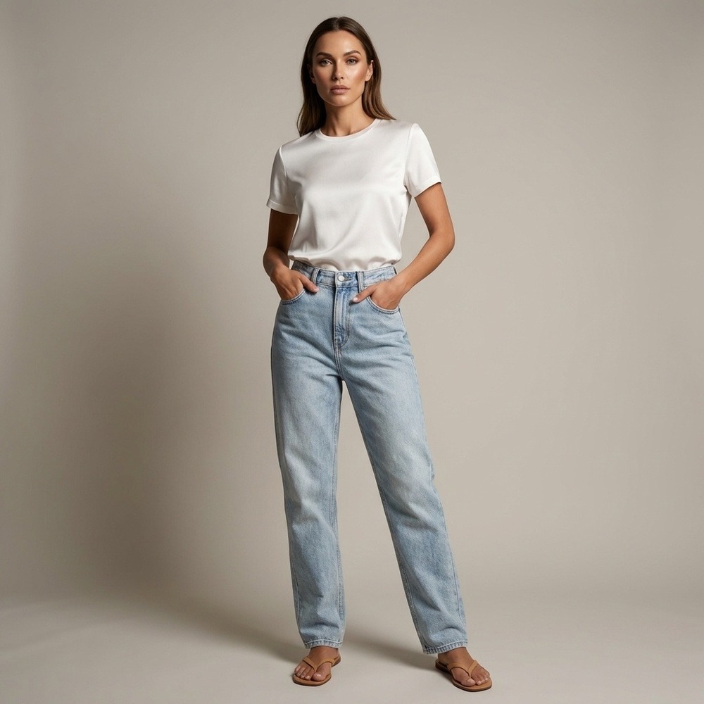 Alexander‎ Wang Bite High Rise Straight Leg Jeans Light Blue Wash Womens Size 28